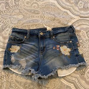 Denim, floral shorts